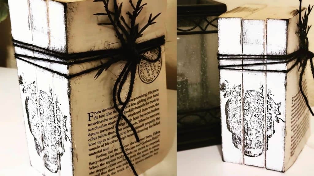 Upright Skull Stamped Book Decor