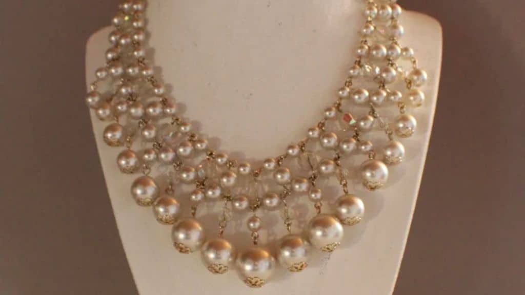Vintage Pearl Triple Strand Bib Necklace