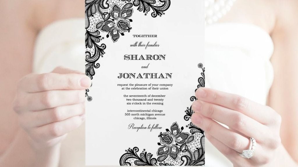 Vintage Black Lace Wedding Invitation