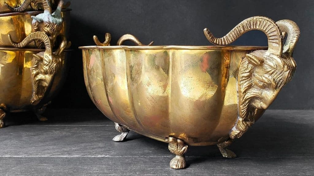 Brass Ram Head Planter Bowl