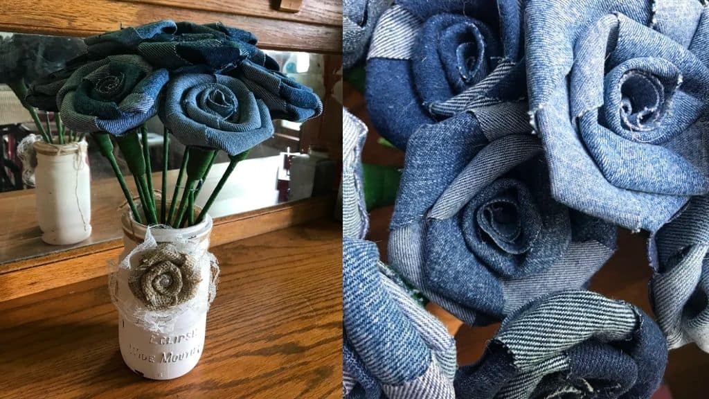 Set of Six Denim Roses