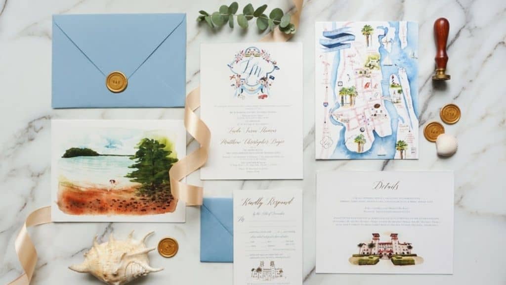 Custom Watercolor Wedding Invitation Set