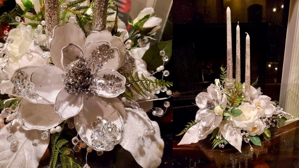 Wedding Candle Holder with Crystal Magnolias