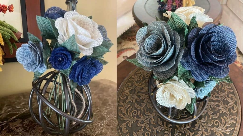 White Gray and Blue Burlap DIY Flowers