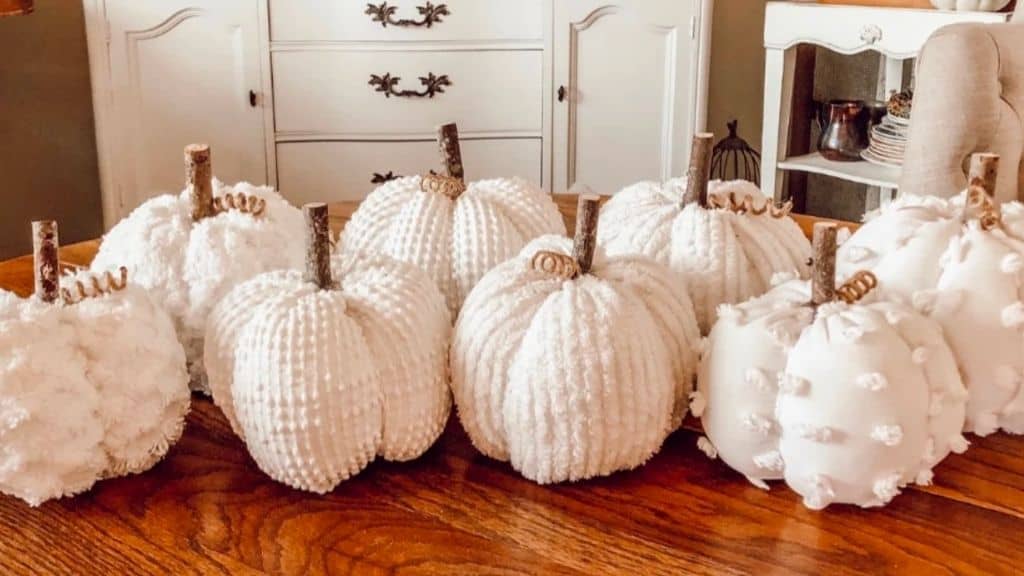 White Handmade Vintage Chenille Pumpkins