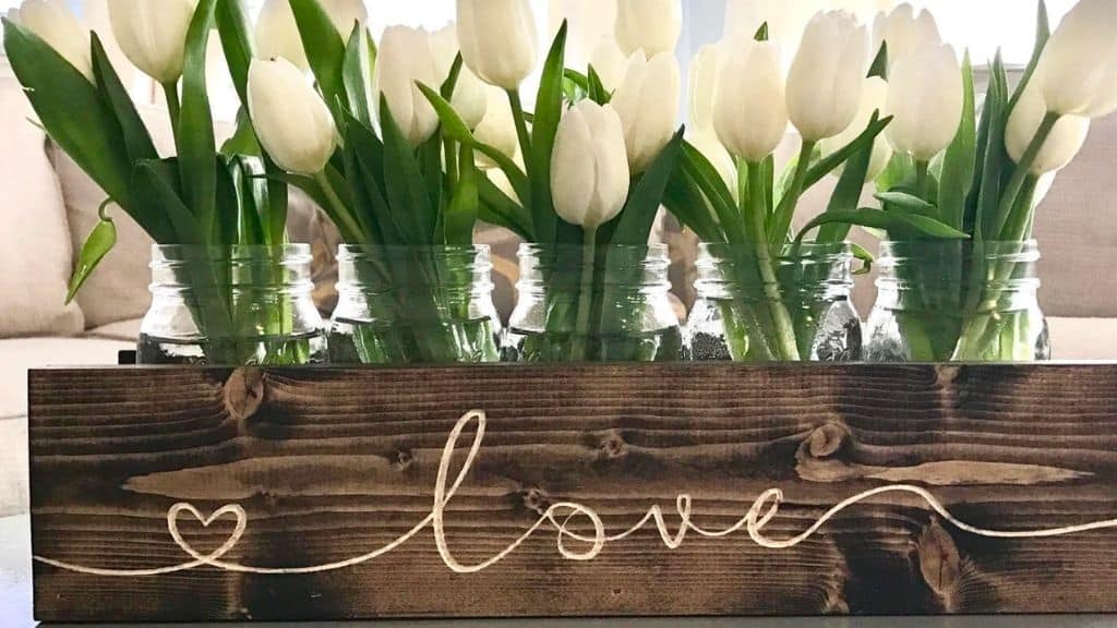 Engraved Rustic Mason Jar Centerpiece