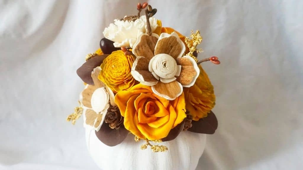 Yellow Gold Floral Arrangement in White Pumpkin