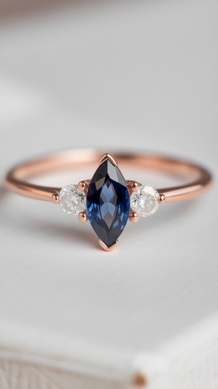 a delicate ring with a prominent blue ma zRO