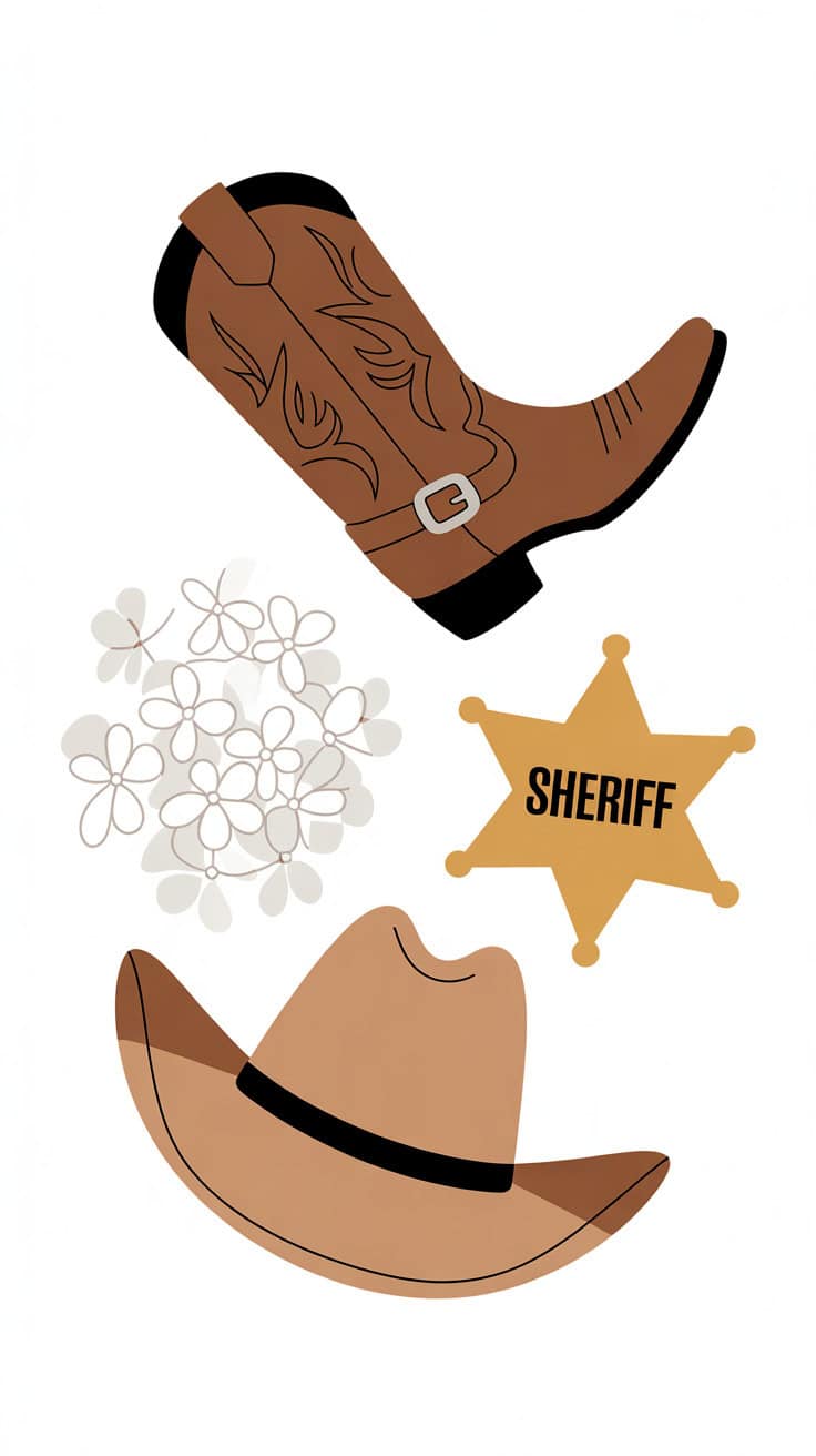 a flat lay illustration of western theme g4DP5vQTc 7J0qYK3ntvQ 1wZvFFYHSgSf5MIImWeE3w