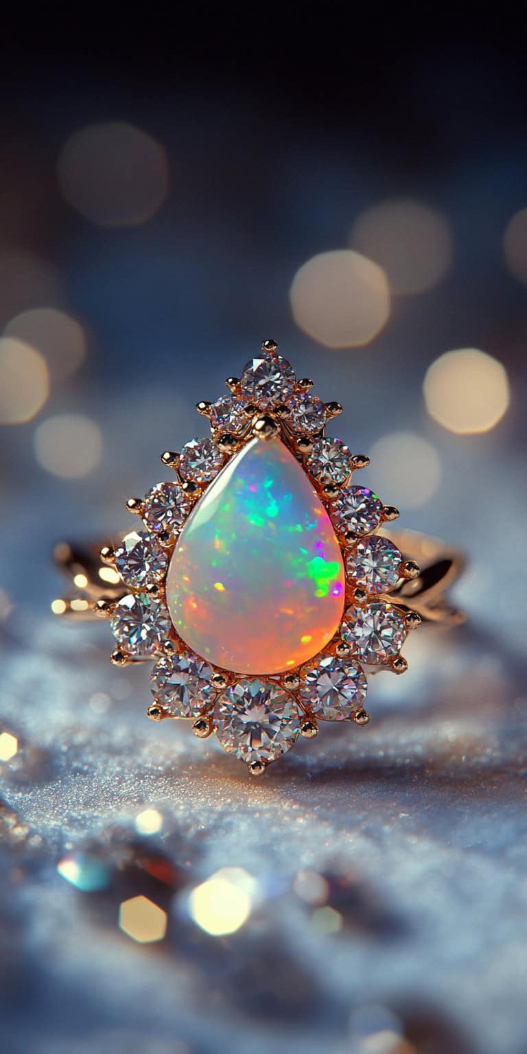 jakecain7 A photorealistic image of a pear shaped opal ring a acc807d9 1211 4672 960b 0eb21be7c4ec 2