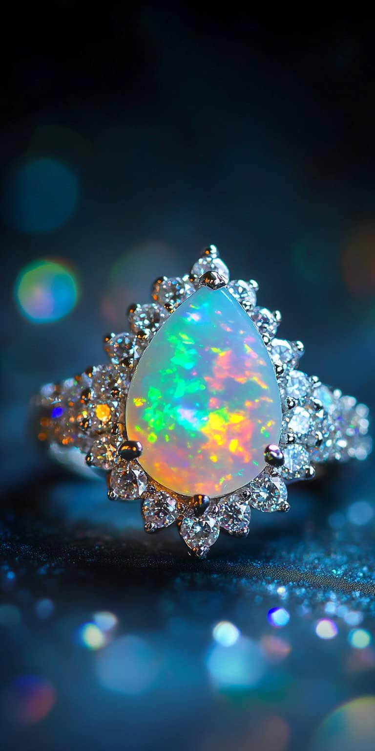 jakecain7 A photorealistic image of a snowdrop opal ring feat cb9e5ba7 5f59 459a 8de4 513d897f39b9 3