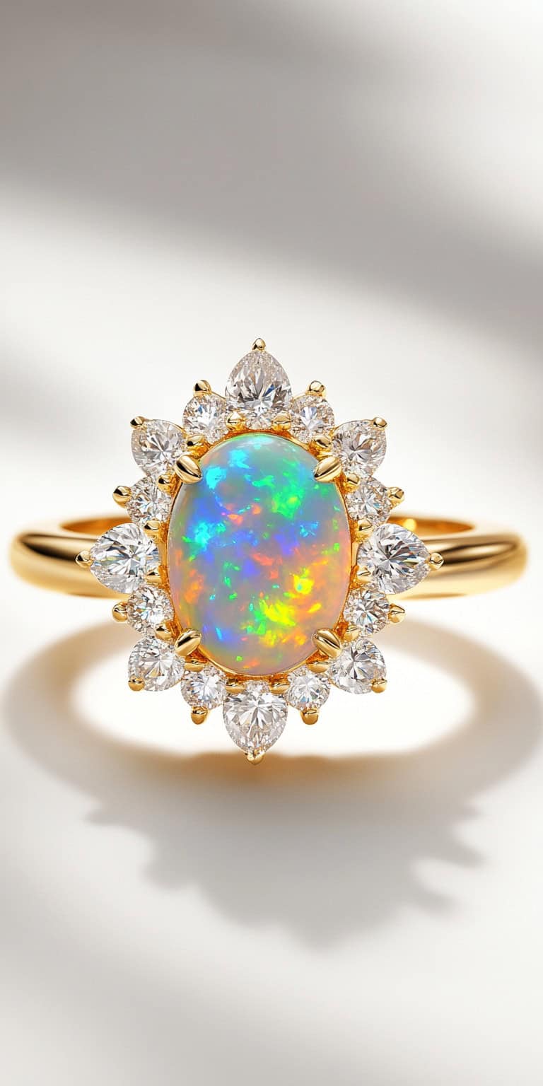 jakecain7 A photorealistic image of an opal ring set with a f 3bf1387b c08e 4bfe acde a09f6617eb8c 1