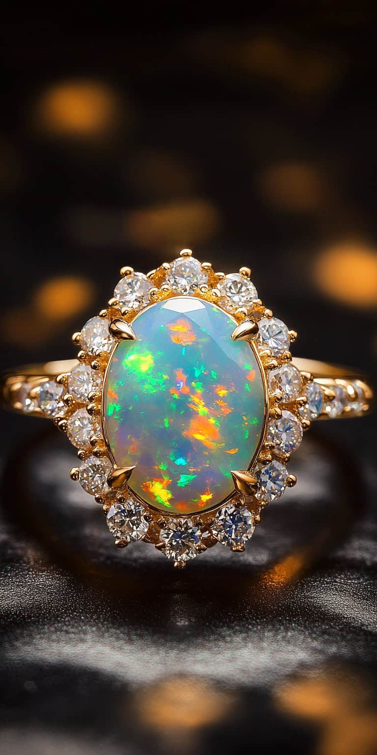 jakecain7 A photorealistic image of an oval cut opal ring set ccec755e 14dc 4503 9ca0 5f6e57f751cb 1