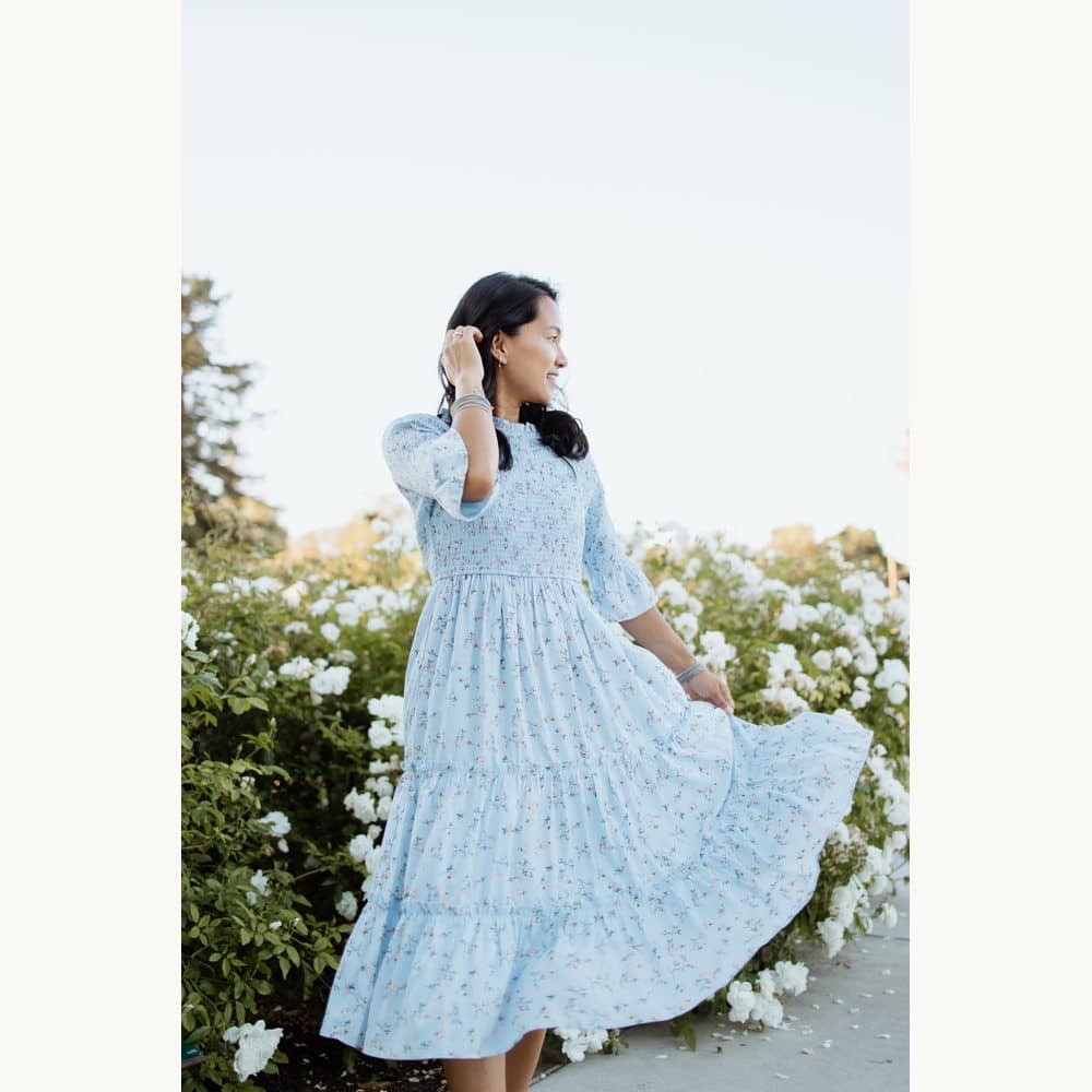 Blue Floral High-Neck Midi