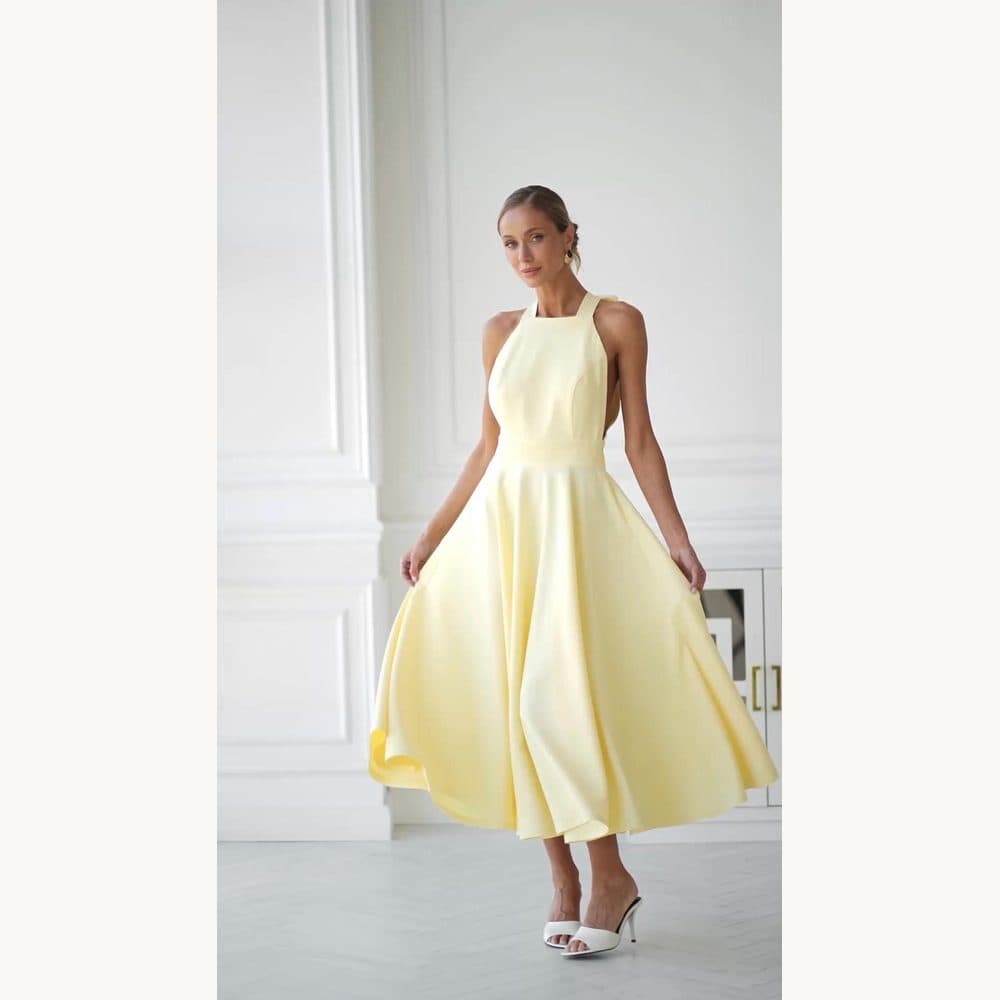 Yellow Midi with a Bow Back