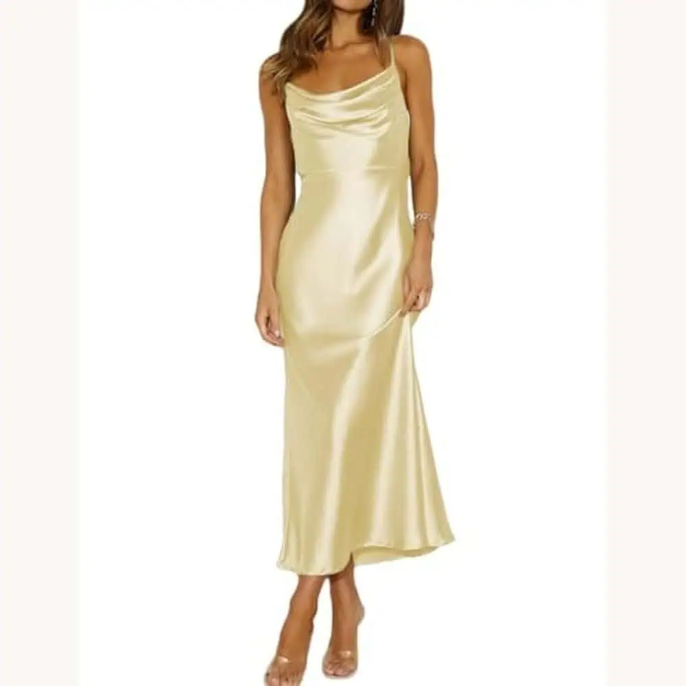 Satin Cowl-Neck Backless Midi Dress