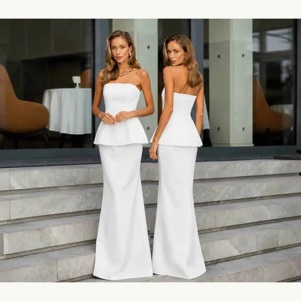 White Strapless Peplum Maxi Dress