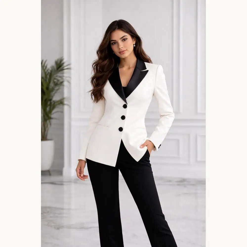 White Tuxedo Suit with Black Lapels