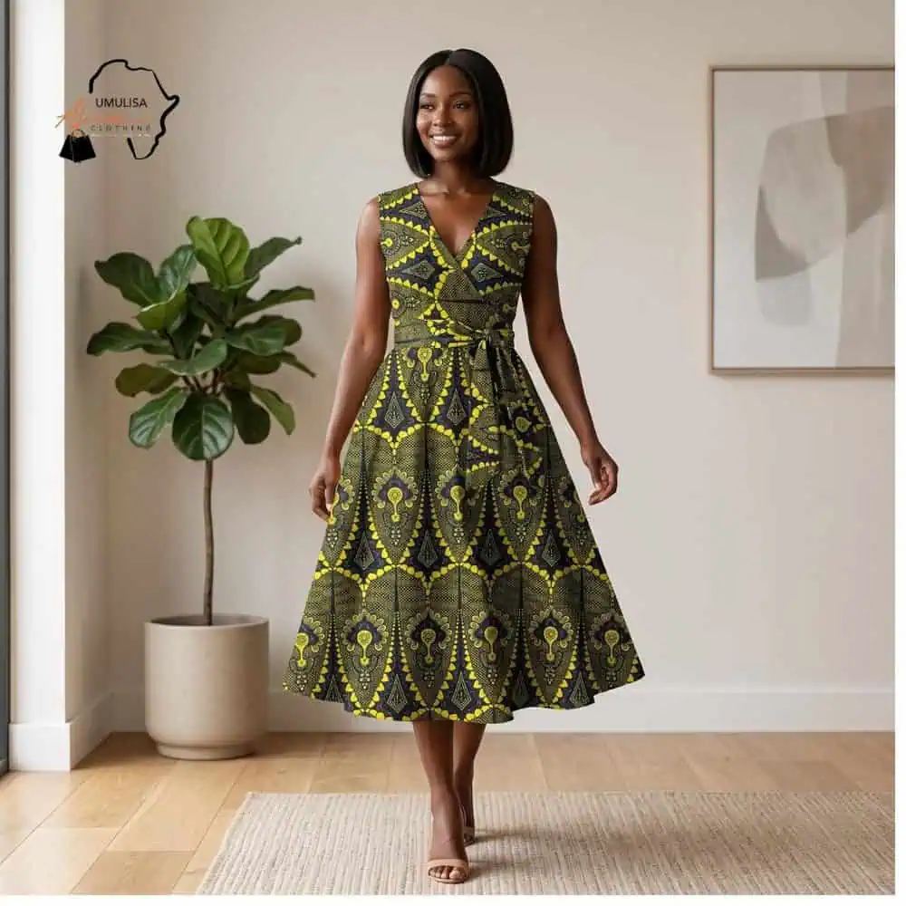Yellow and Black Ankara Midi Dress