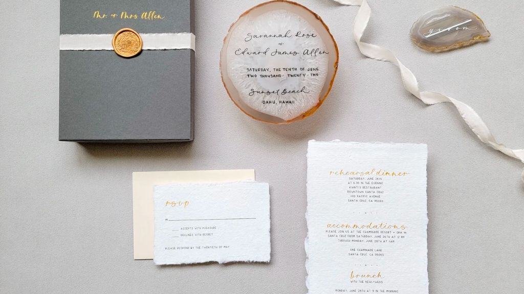 Single Natural Agate Wedding Invitation Set