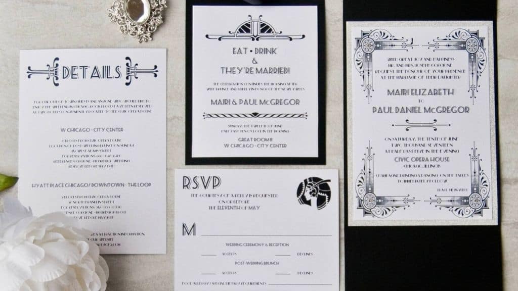 Art Deco Black and Silver Pocketfold Invite