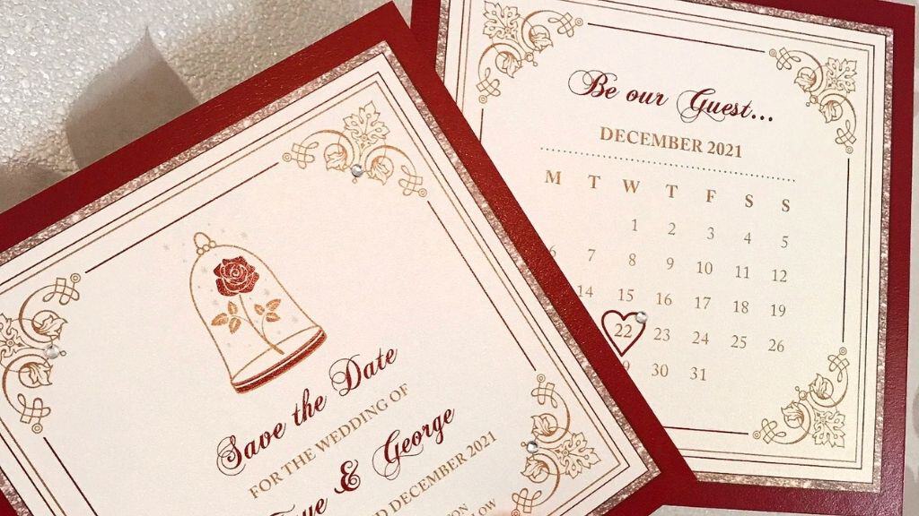Beauty and Beast Enchanted Rose Save-the-Date Cards