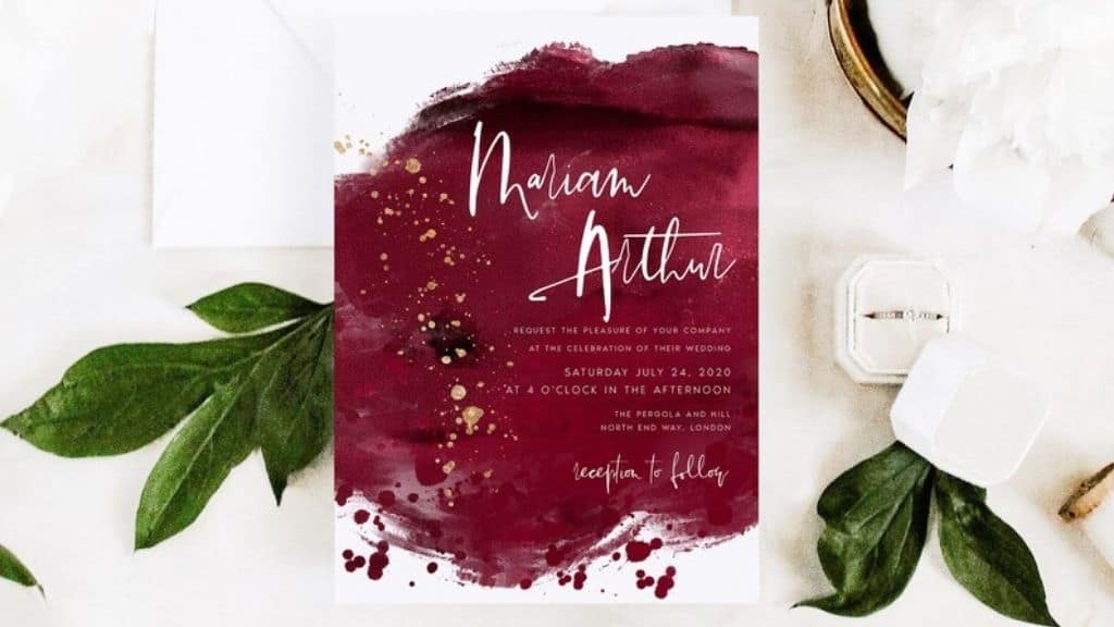 Burgundy Watercolor Wedding Invitation