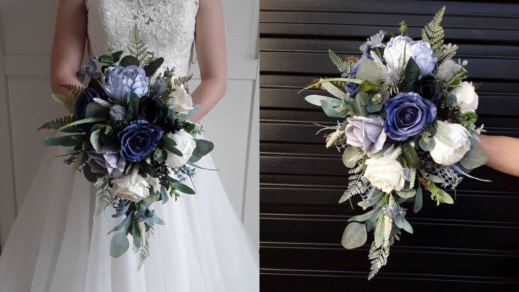 Cascading Blue Silk Flower Bouquet