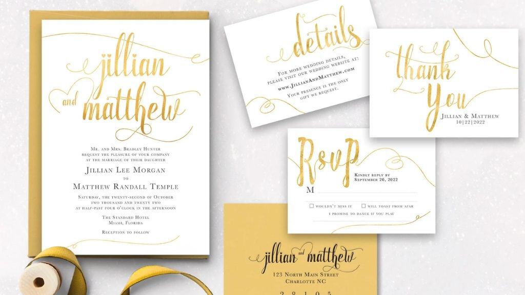 White and Gold Wedding Invitation Set