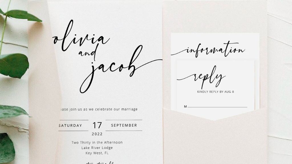 Modern Calligraphy Pocketfold Wedding Invitation