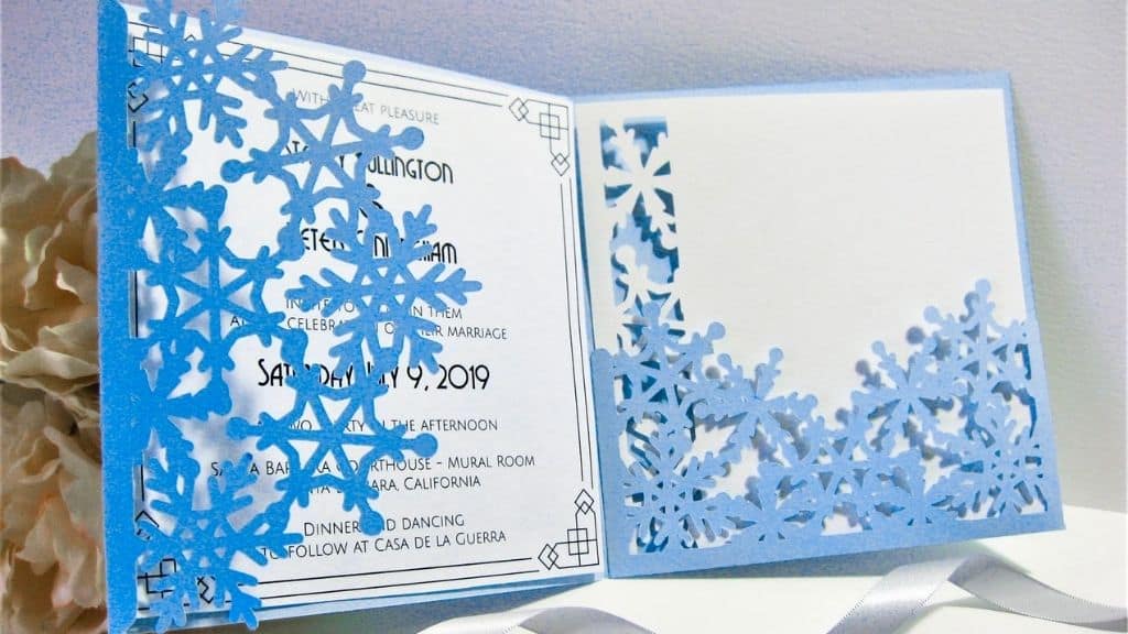 Winter Snowflake Tri Fold Wedding Invitation Set