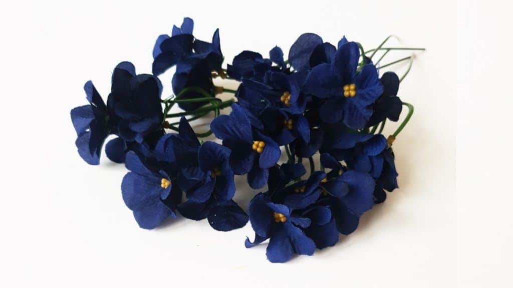 Set of 4 Dark Blue Violet Silk Flower Stems