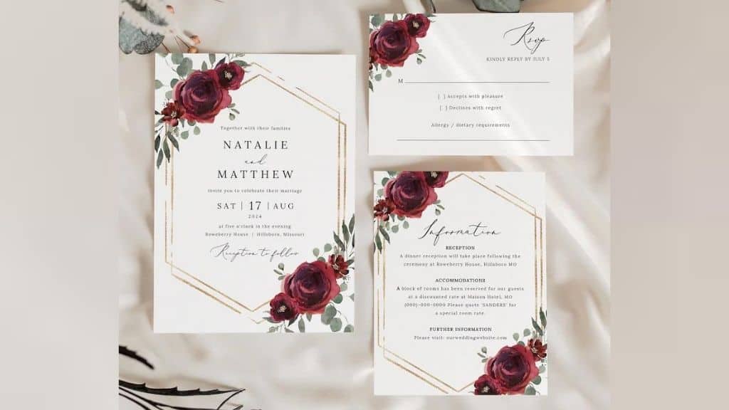 Elegant Burgundy Floral Wedding Invitation