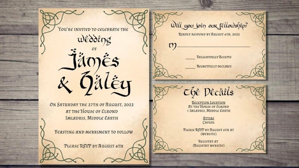Lord of the Rings Elven Wedding Invitation