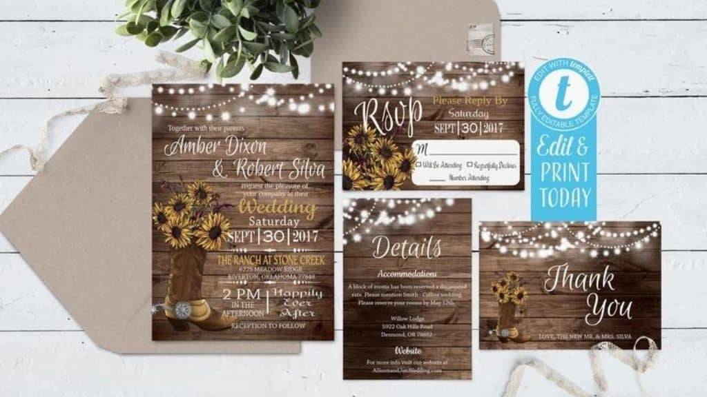 Sunflower Rustic Wedding Invitation Set