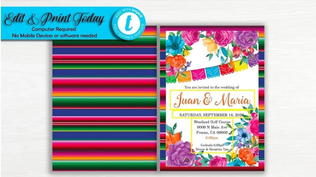 Mexican Theme Wedding Invitation Printable