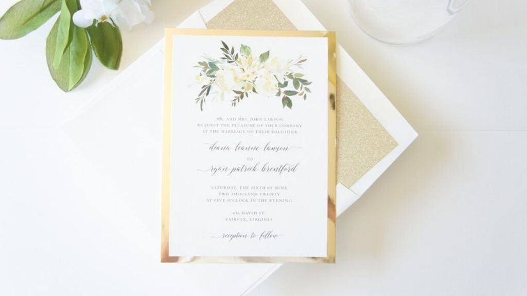 Floral Gold Metallic Wedding Invitation Set