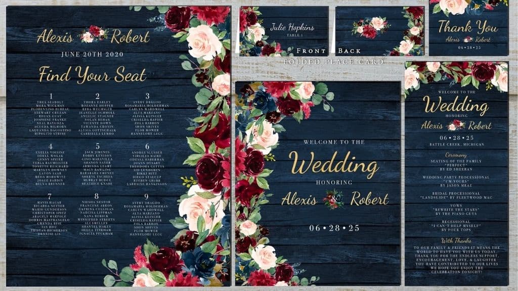 Rustic Navy Floral Fall Wedding Invitation