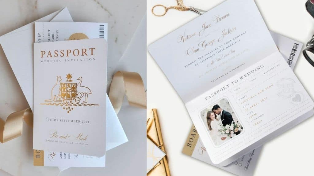 Champagne & Gold Foil Australian Passport Invitation