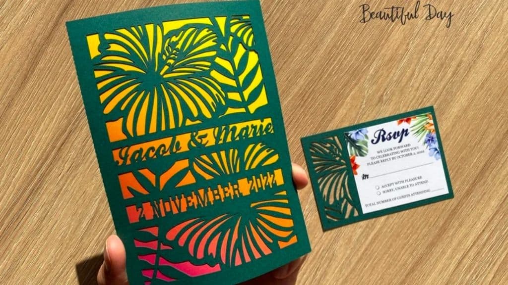 Green Hawaiian Folded Invitation Set