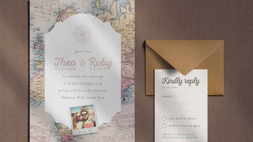 Rustic Travel Wedding Invitations on Nettuno Card