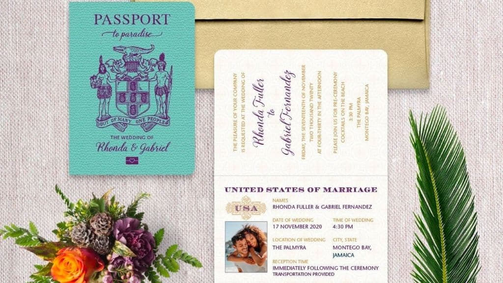 Jamaica Crest Passport Wedding Invitation