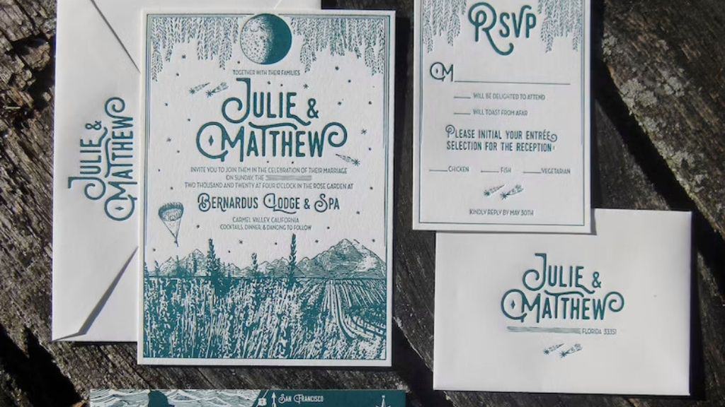 Lavender & Wine Letterpress Wedding Invitation