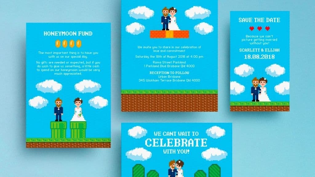 Gamer Geek Retro 8-bit Wedding Invitation