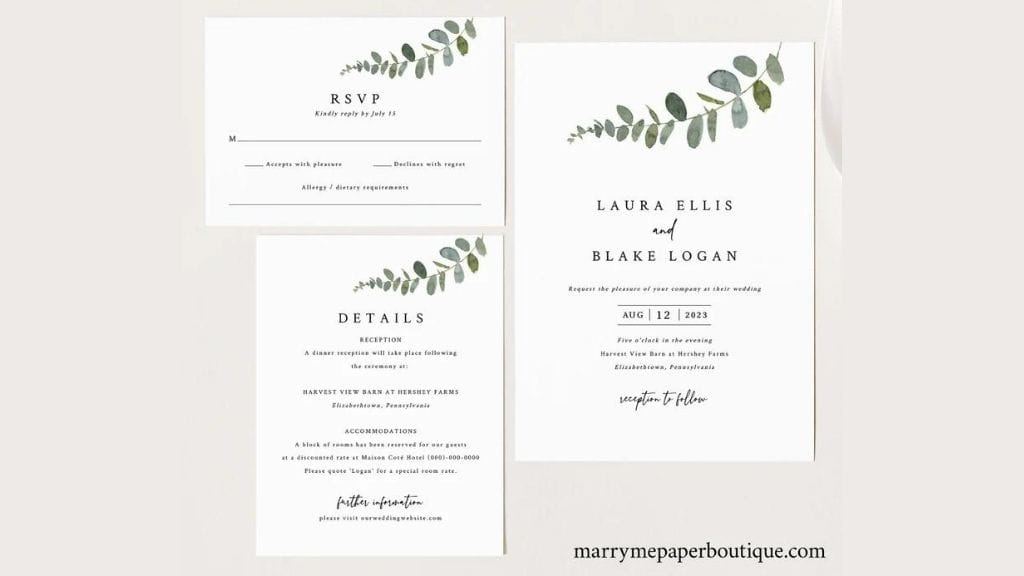Eucalyptus Wedding Invitation Template Set