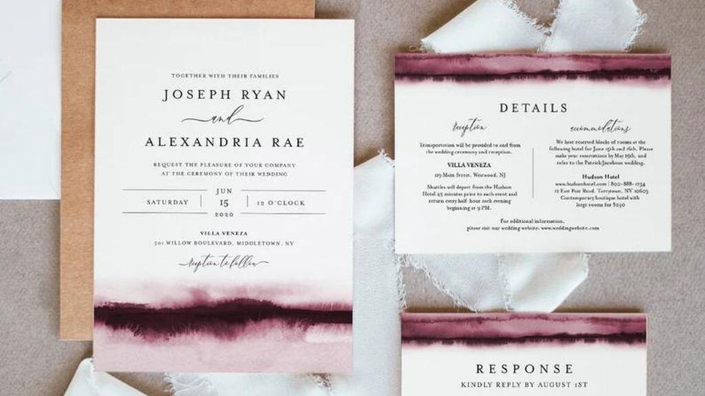 Burgundy Watercolor Wedding Invitation Set