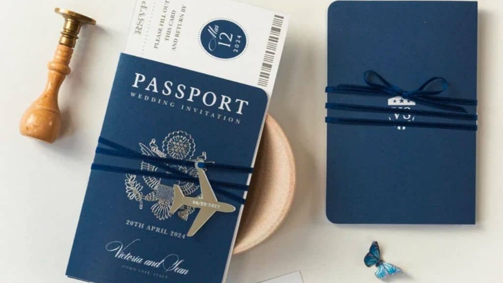 Navy Blue US Passport Wedding Invitation
