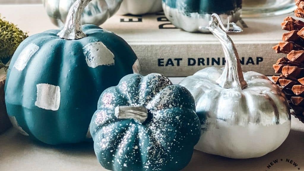 Navy Blue Handdecorated Faux Pumpkins Set