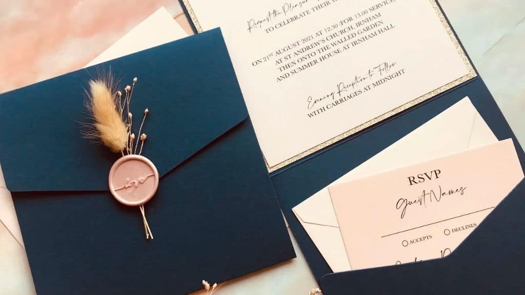 Navy Rose Gold Blush Pink Wedding Invitations
