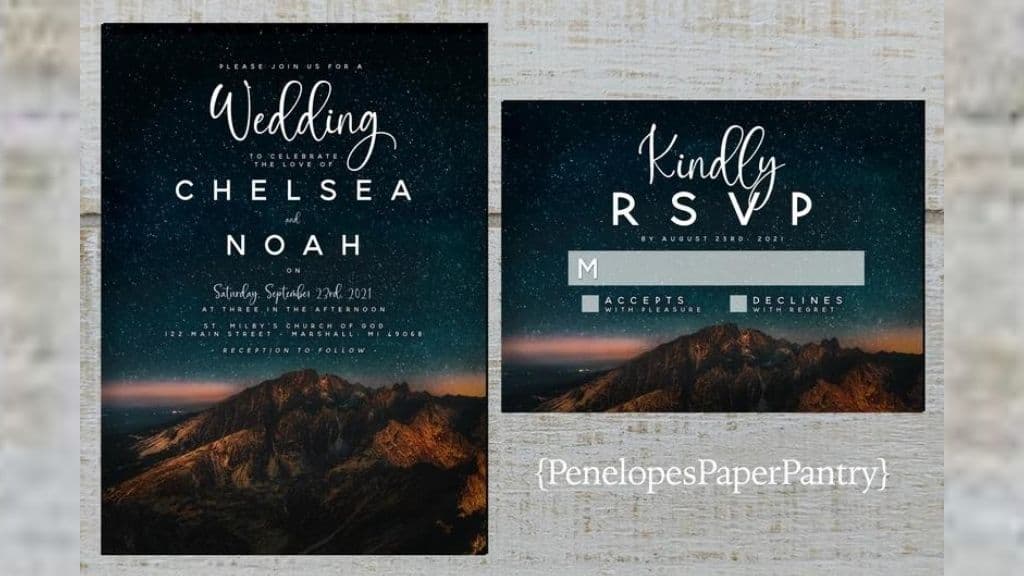 Evening Fall Mountain Wedding Invitation